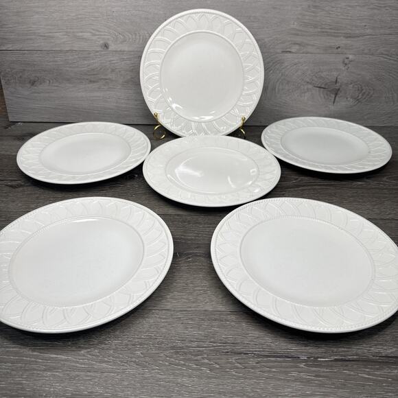 Lenox Aerin Ocean Bluff 9.5” Luncheon Plates White Embossed Rim L~Set Of 6 - Picture 1 of 8